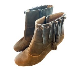 Perlina Gray Suede Ankle Boots Boho Women's Size 8 2.75" Heel Cowgirl Chic